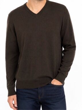 Bonobos Men's V-Neck Sweater in Dark Brown Extra Fine 💯 Merino Wool